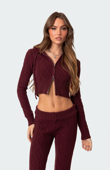 Edikted Women's Ray Cable Knit Hooded Cardigan - 0740609690007