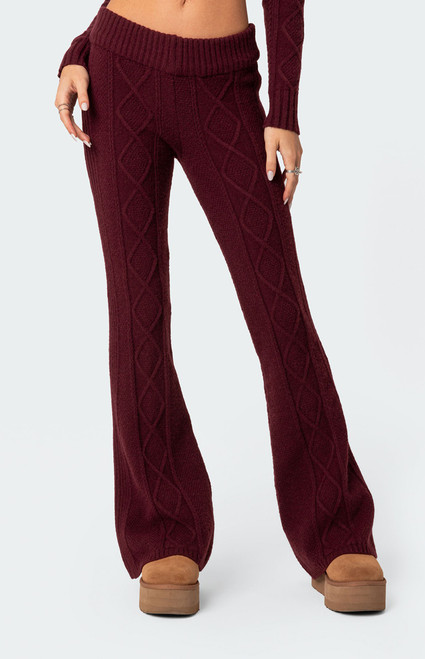 Edikted Women's Ray Cable Knit Flared Pants - 0850609690014