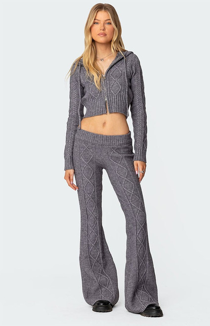 Edikted Women's Ray Cable Knit Flared Pants - 0850609690014