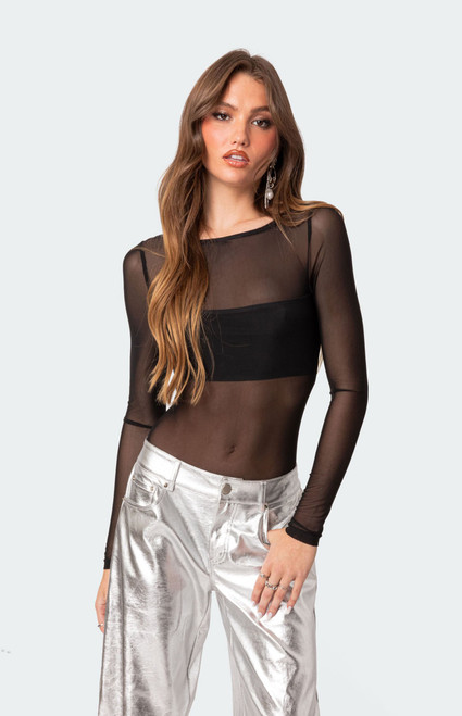 Edikted Women's Sheer Mesh Bandeau Bodysuit - 0870609690083