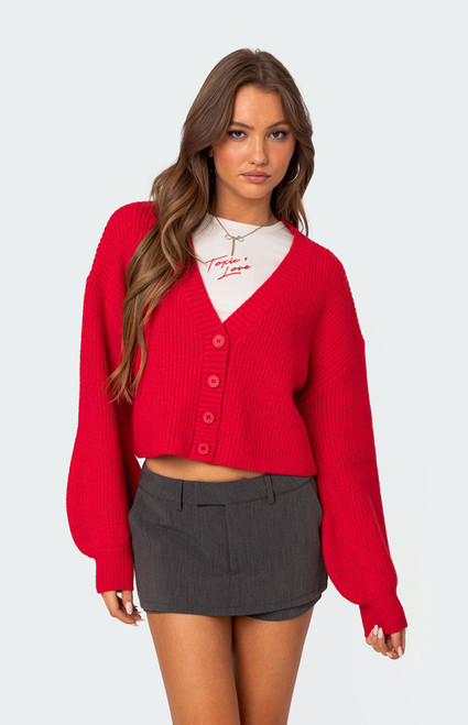 Edikted Women's Sabrina Chunky Knit Cropped Cardigan - 0731609690203