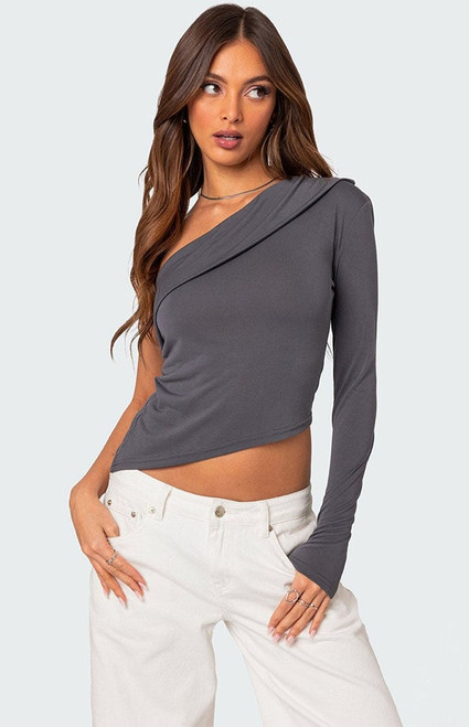 Edikted Women's Fold Over One Shoulder Top - 0731609690206