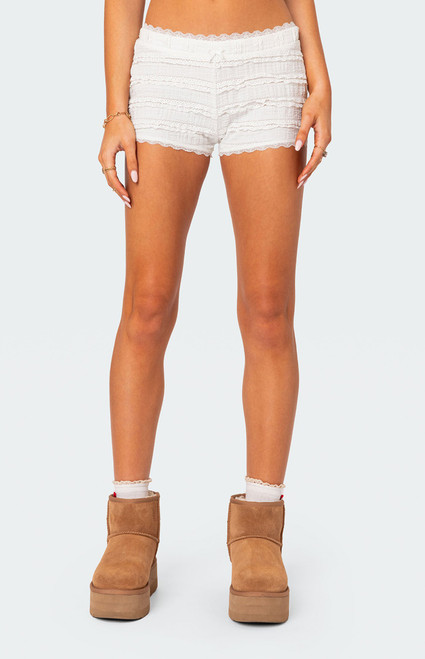 Edikted Women's Lucy Ruffled Lace Shorts - 0821609690037