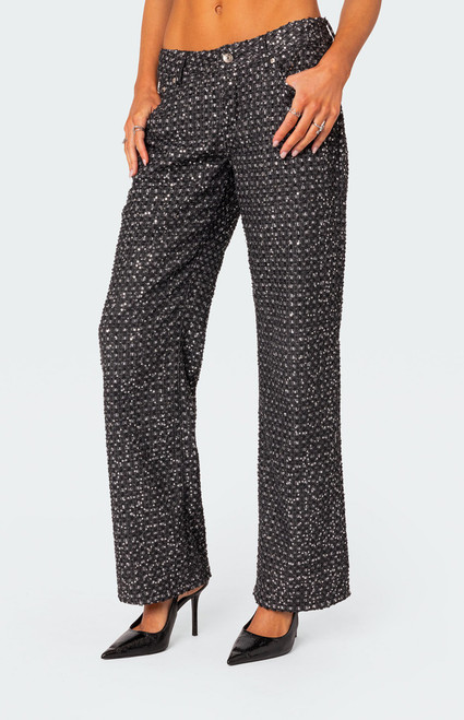 Edikted Women's Nyah Sequin Loose Fit Jeans - 0860609690029