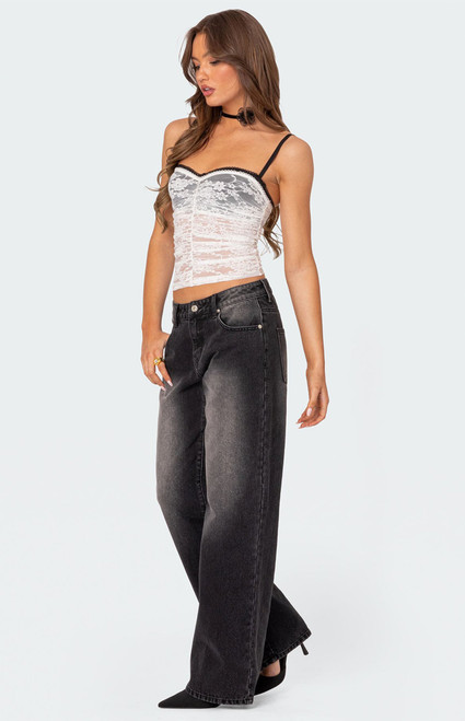 Edikted Women's Eleanor Bra Detail Sheer Lace Top - 0712609690066