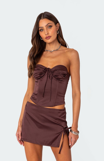Edikted Women's Bea Satin Lace Up Corset - 0731609690239