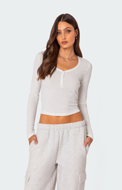 Edikted Women's Noah Pointelle Long Sleeve Top - 0731609690246