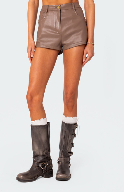 Edikted Women's Martine High Waisted Faux Leather Shorts - 0821609690044