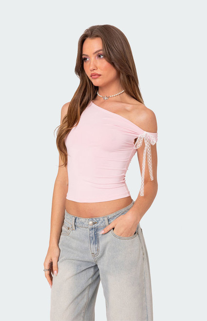 Edikted Women's Lace Bow Asymmetric Top - 0731609690328