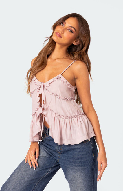 Edikted Women's Juniper Tie Front Ruffled Top - 0731609690349