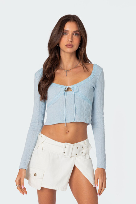 Edikted Women's Lorey Lace Knit Long Sleeve Top - 0731609690296