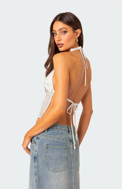 Edikted Women's Embroidered Open Back Halter Top - 0731609690419