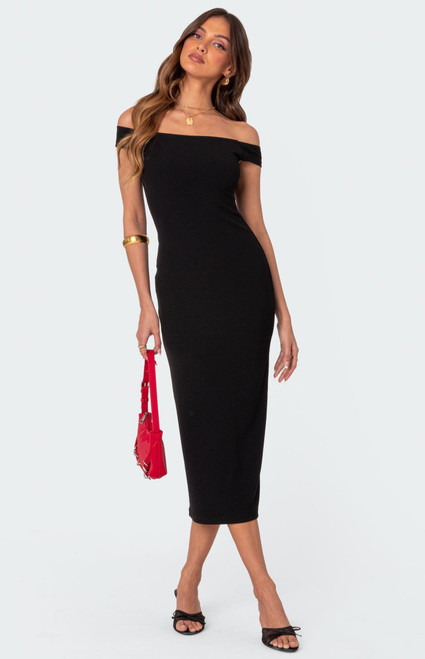 Edikted Women's Kyla Off Shoulder Ribbed Midi Dress - 0870609690179