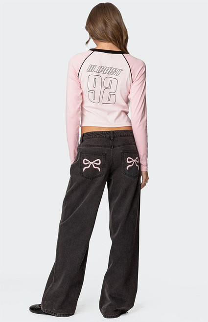 Edikted Women's Bow Pocket Relaxed Jeans - 0860609690057