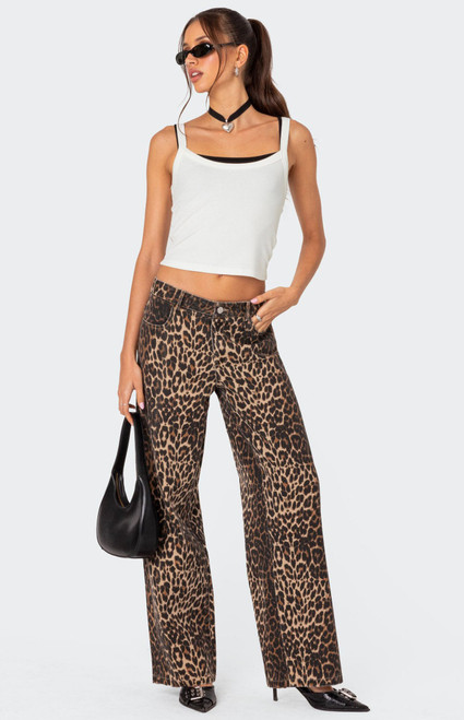 Edikted Women's Leopard Printed Low Rise Jeans - 0860609690059