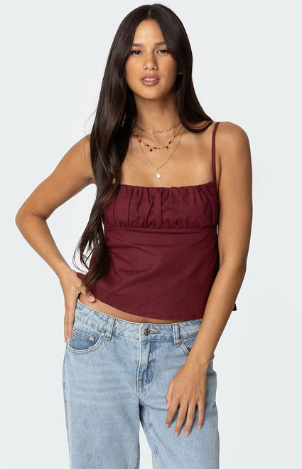 Edikted Women's Linen Look Open Back Top - 0712609690114