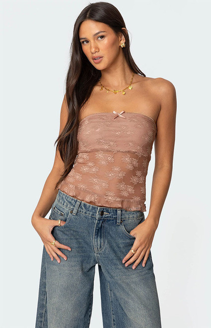 Edikted Women's Ballet Sheer Lace Tube Top - 0712609690115