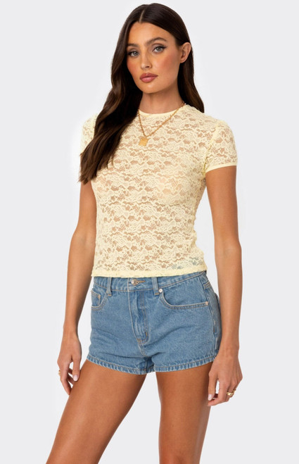 Edikted Women's Kaori Sheer Lace T-Shirt - 0702609690041