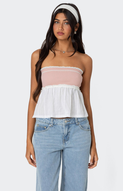 Edikted Women's Rena Ribbed Peplum Tube Top - 0712609690122