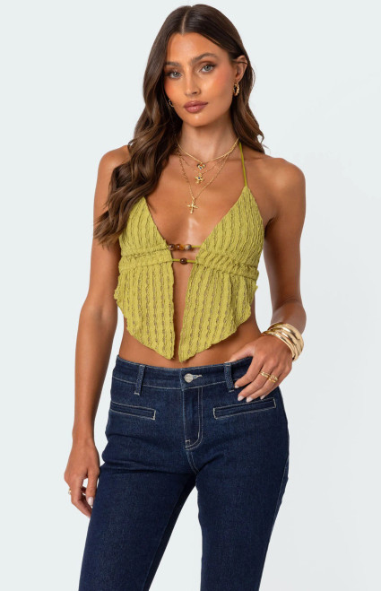 Edikted Women's Anaya Textured Open Back Halter Top - 0712609690132