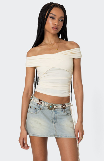 Edikted Women's Crisscross Off Shoulder Top - 0712609690143