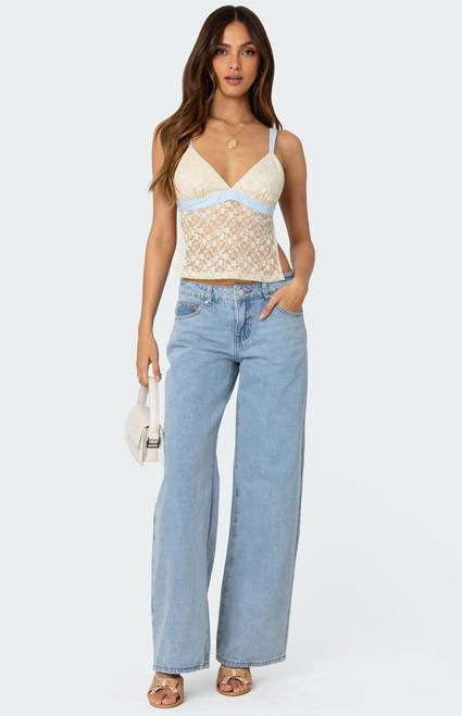 Edikted Women's Sheer Lace Open Back Tank Top - 0712609690145