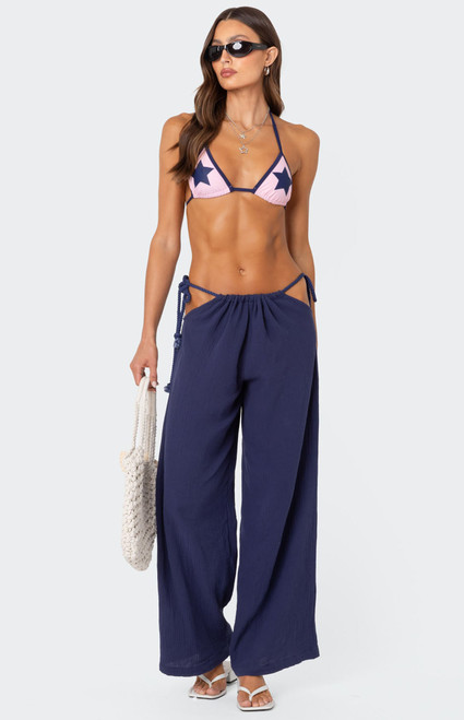 Edikted Women's Leoni Side Tie Cotton Gauze Pants - 0850609690057