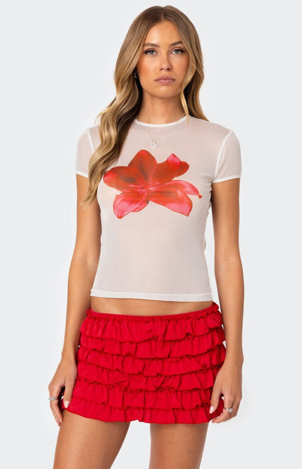 Edikted Women's Aloha Sheer Mesh T-Shirt - 0702609690048
