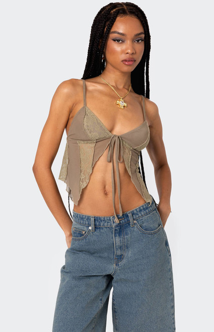 Edikted Women's Patchwork Lacey Mesh Top - 0731609690475
