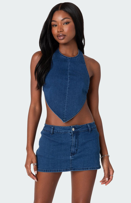 Edikted Women's Sydnie Denim Open Back Top - 0731609690482