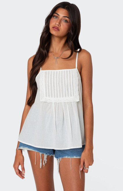 Edikted Women's Eyelet Trim Paneled Top - 0731609690503
