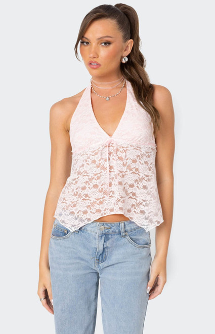 Edikted Women's Esme Sheer Lace Halter Top - 0731609690525