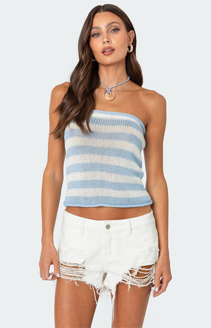 Edikted Women's Nox Striped Crochet Tube Top - 0712609690192