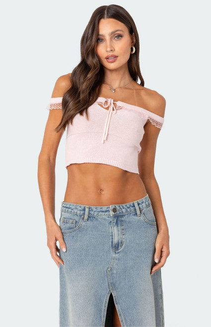 Edikted Women's Off Shoulder Trimmed Knit Top - 0731609690534