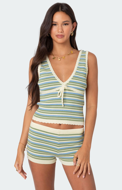 Edikted Women's Scalloped & Striped Knit Top - 0731609690535