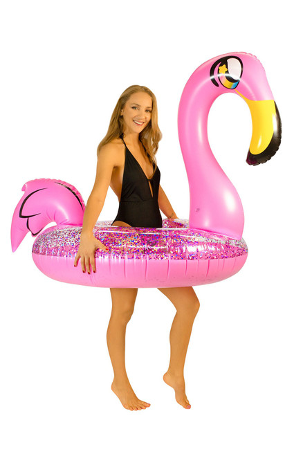 PoolCandy Men's Inflatable 42" Jumbo Glitter Flamingo Pool Tube - 0685600420049