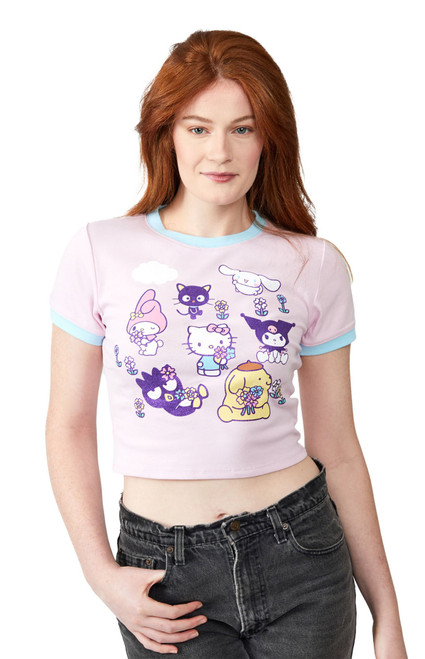 Women's Hello Kitty & Friends Smell The Flowers Baby T-Shirt - 0702603580136