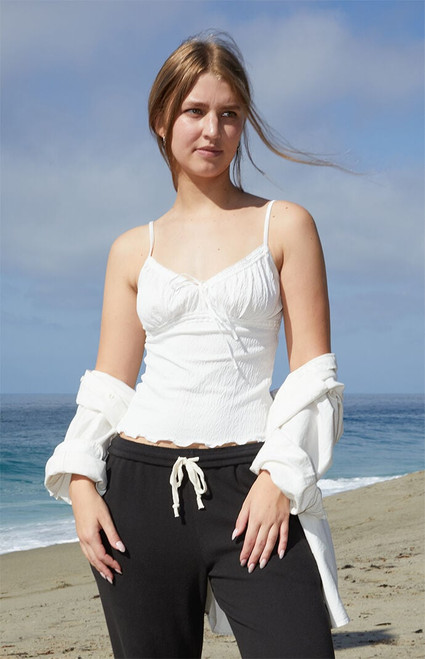John Galt Women's White Tie Front Tank Top - 0704601601379