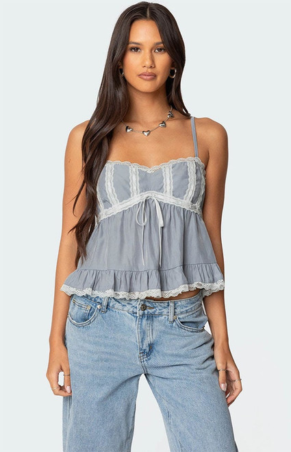 Edikted Women's Lace Trim Babydoll Tank Top - 0712609690215
