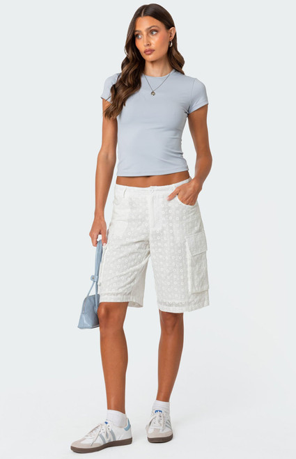 Edikted Women's Eyelet Cargo Bermuda Shorts - 0821609690125