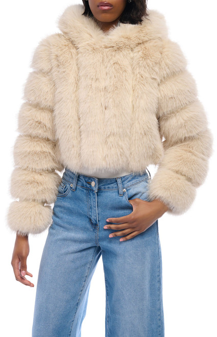 AZALEA WANG Women's Jolene Tan Hooded Faux Fur Coat - 0760611590013