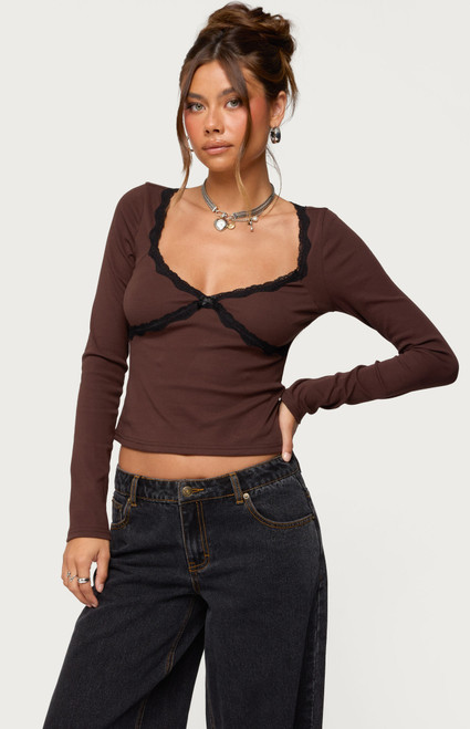 Edikted Women's Porta Contrast Lacey Top - 0731609691307