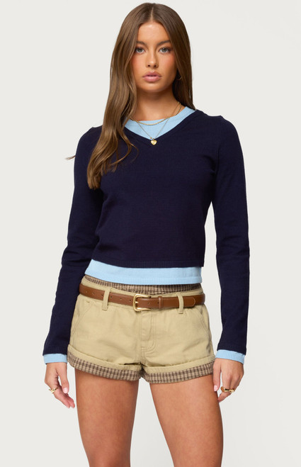 Edikted Women's Marthie Layered Knit V Neck Top - 0740609690246
