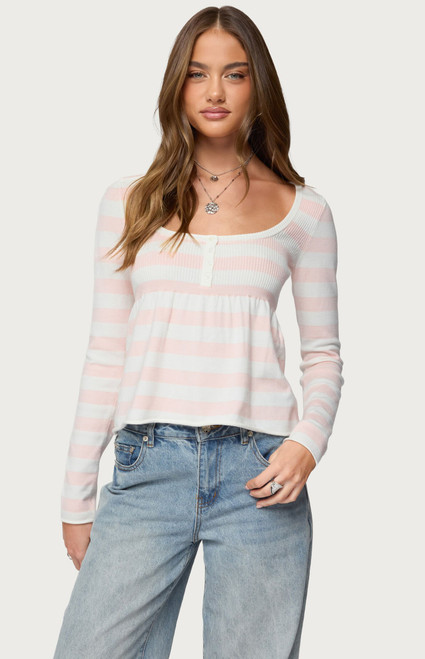Edikted Women's Lockie Striped Knit Babydoll Top - 0740609690248