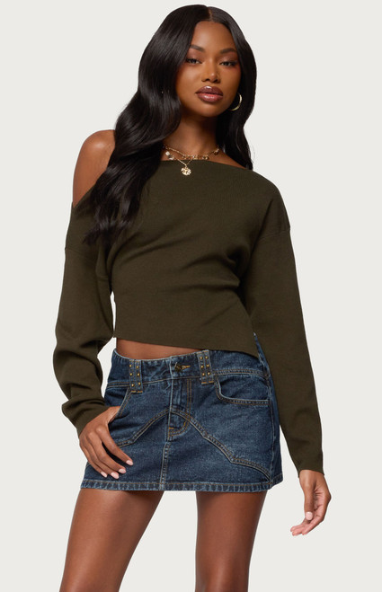 Edikted Women's Chenelle Asymmetric Off Shoulder Sweater - 0740609690250