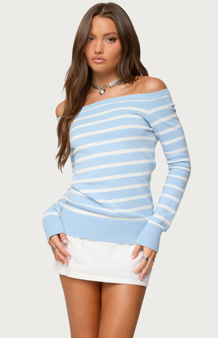 Edikted Women's Lori Striped Off Shoulder Sweater - 0740609690258
