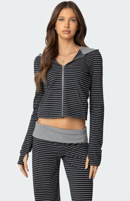 Edikted Women's Meggy Striped Zip Up Hoodie - 0751609690051