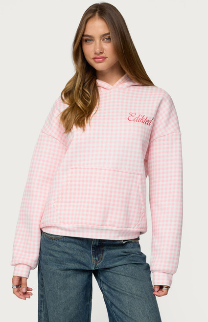 Women's Edikted Gingham Oversized Hoodie - 0751609690137