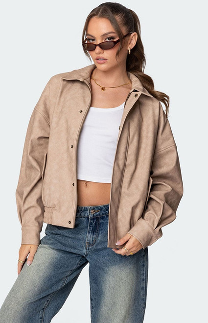 Edikted Women's Mori Oversized Faux Leather Jacket - 0760609690001