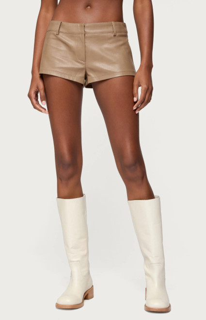 Edikted Women's Melaney Faux Leather Micro Shorts - 0821609690192